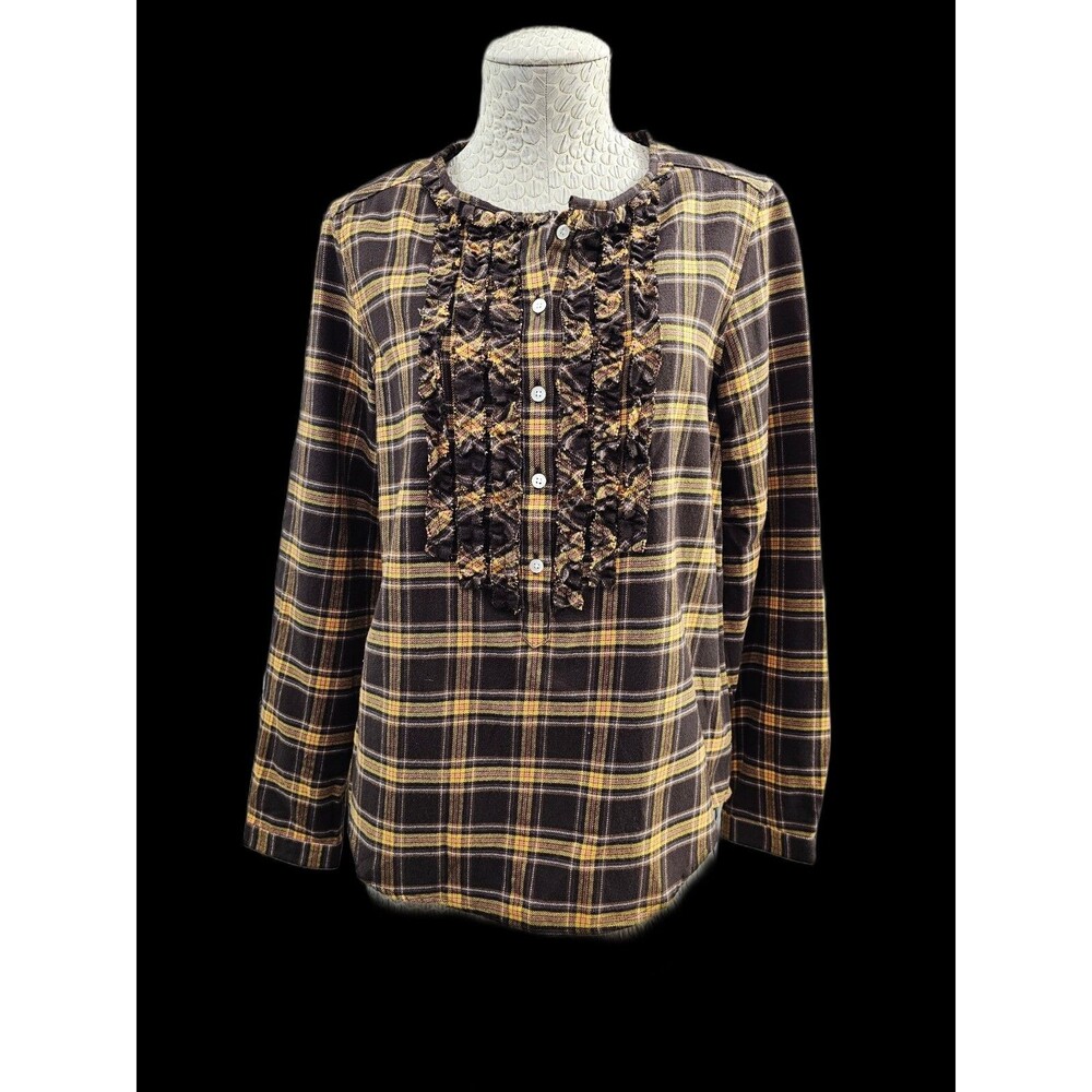 Lands' End Women's Small 6-8 Tuxedo Long Sleeve Flannel Shirt Top Blouse NEW NWT